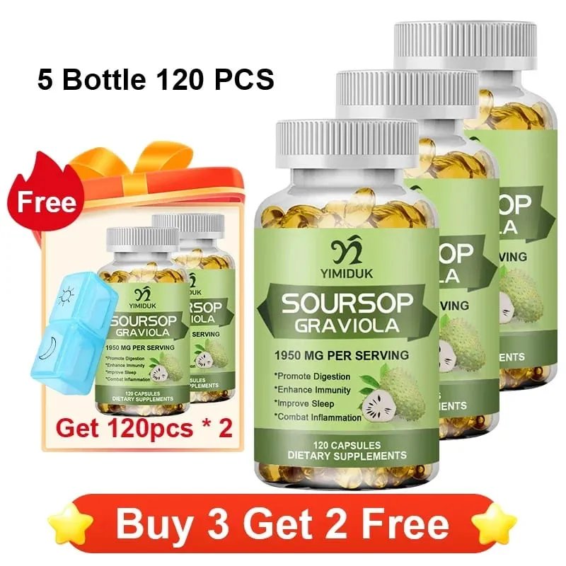 Sinusuportahan ng Soursop Graviola 1950mg Capsules ang Healthy Immune System Digestion Mas mahusay na pagtulog at Natural na Antioxidant Activity — image 13