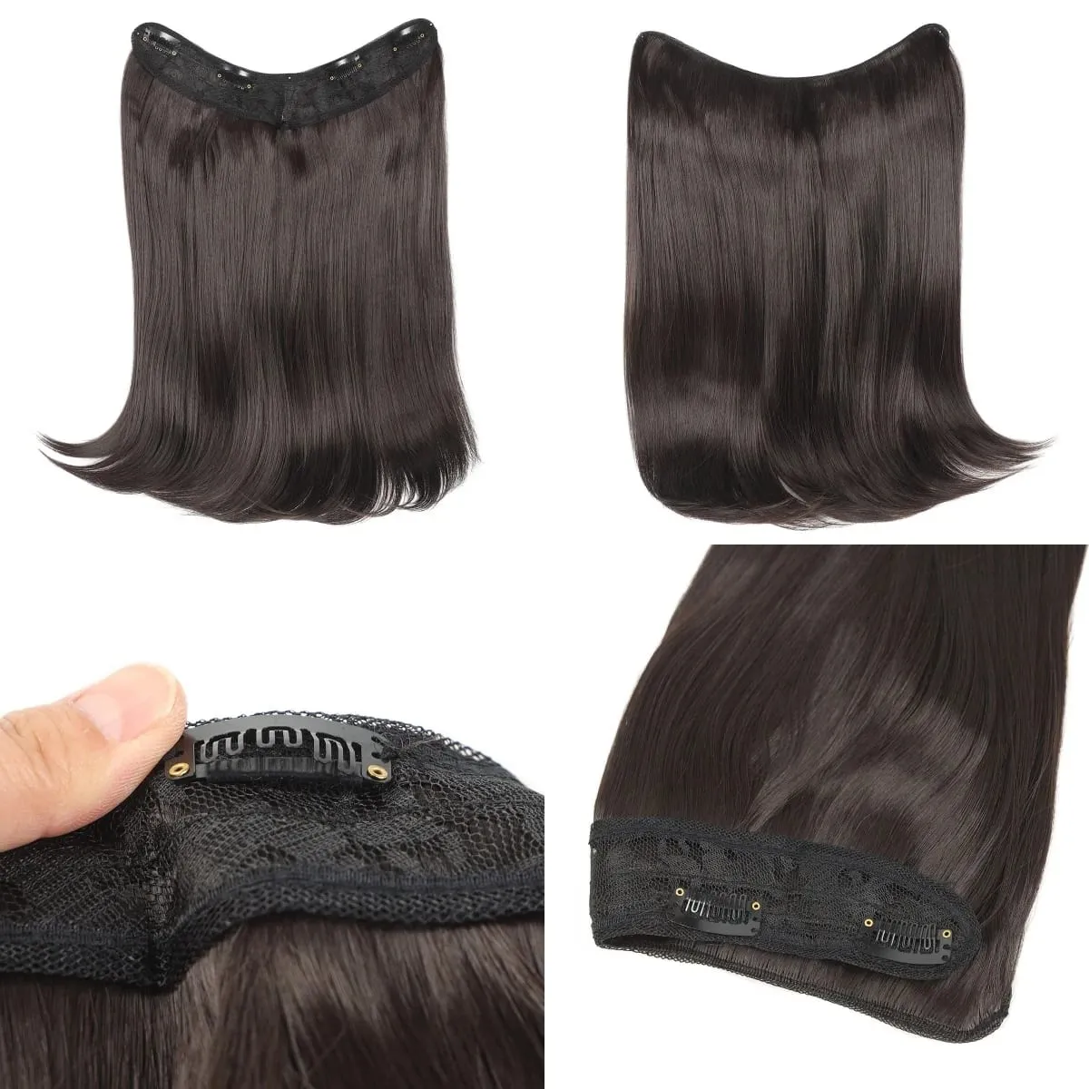18Inch Synthetic V Long Curly Inner Buckle Hair Extension Black Brown Hairpiece Wig One Piece Straight Hairpi for Women — image 2