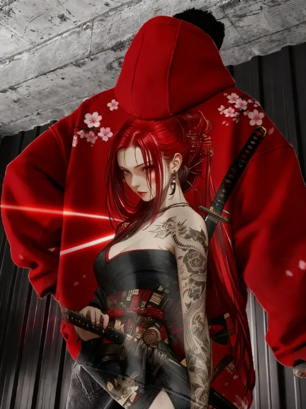 Hot Anime Girl Back Pattern Sweatshirt Casual Long Sleeve Hooded Pullover 3D Printing Top Fashion Oversized Men's Hoodies — image 2