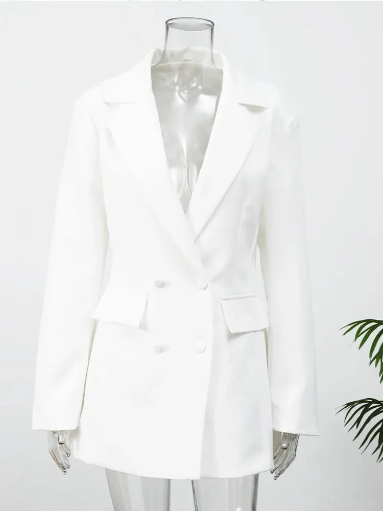 Senhora cintura sólida cinching blazer vestido moda manga cheia lapela com decote em v duplo breasted magro vestidos 2026 escritório vestido de rua — image 4