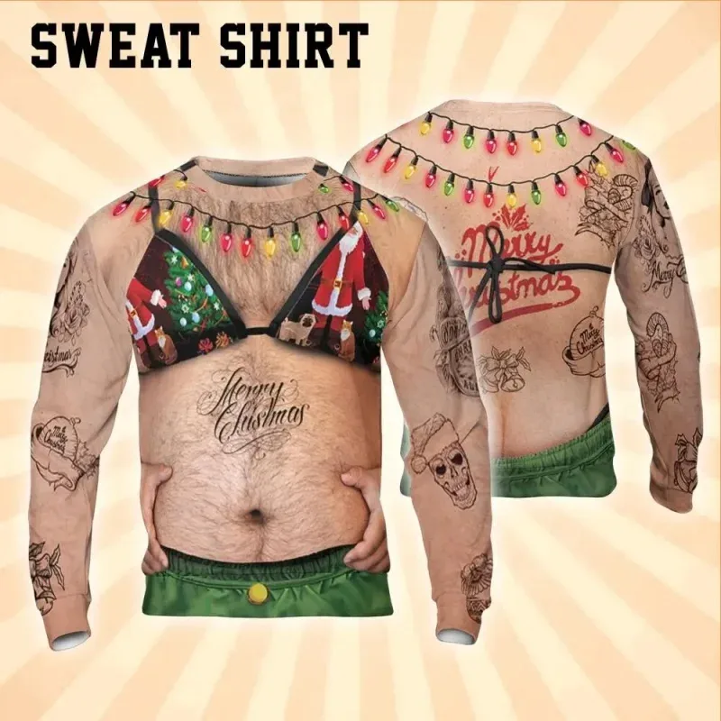3D Print Ugly Christmas Sweatshirts For Men Women Santa Claus Pattern Long Sleeves Casual Festival Loose Pullover O-Neck Hoodies — image 5