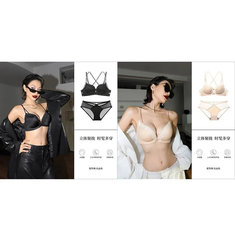 Victoria Style MOYISU Pink Leopard Wireless Bra Set Front Hook Design Push Up Bralette Sexy Back Lingerie To Boost Small Bust — image 23