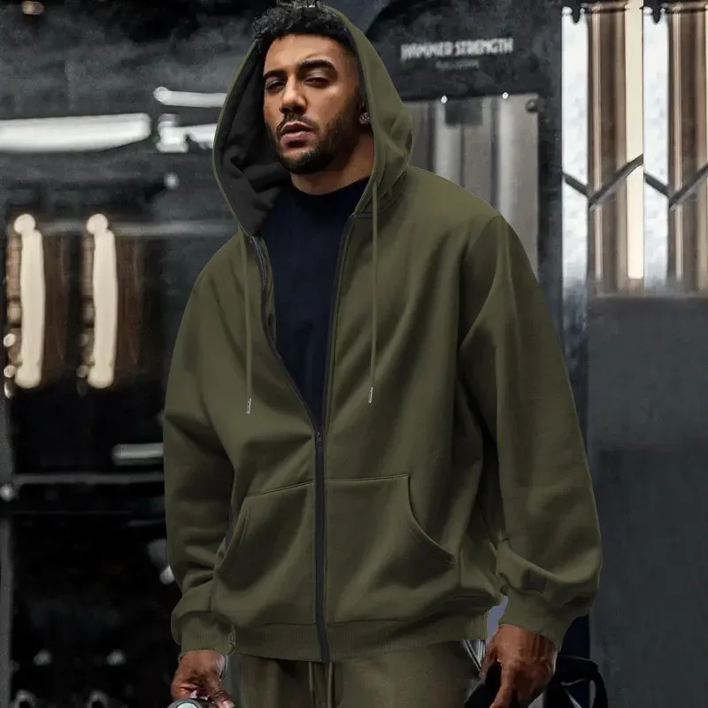 Ny 2026 mäns höst Fritidskläder Solid långärmad dragkedja Huvtröja Kappa Manmode Utomhus Sportkläder Huvtröjor Jackor — image 21