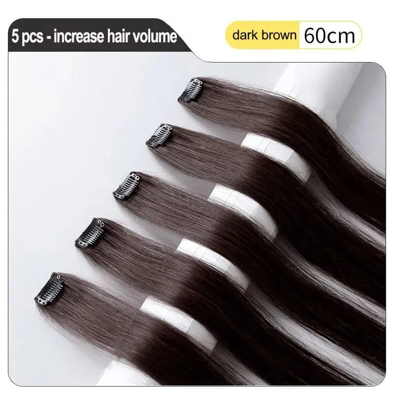 24'' 5Pcs Straight Synthetic Hair Pieces Clip In Hair Extensions Black Colored Hair Clips Women Halloween Cosplay Hairstyle