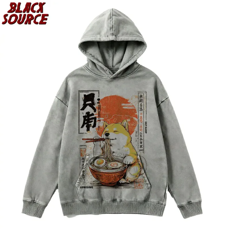 T395 Kawaii Shiba Inu Eating Ramen Hoodie, Dog Lover Gift Pullover Sweatshirt, Cute Graphic Design Casual Mens Clothing — image 18