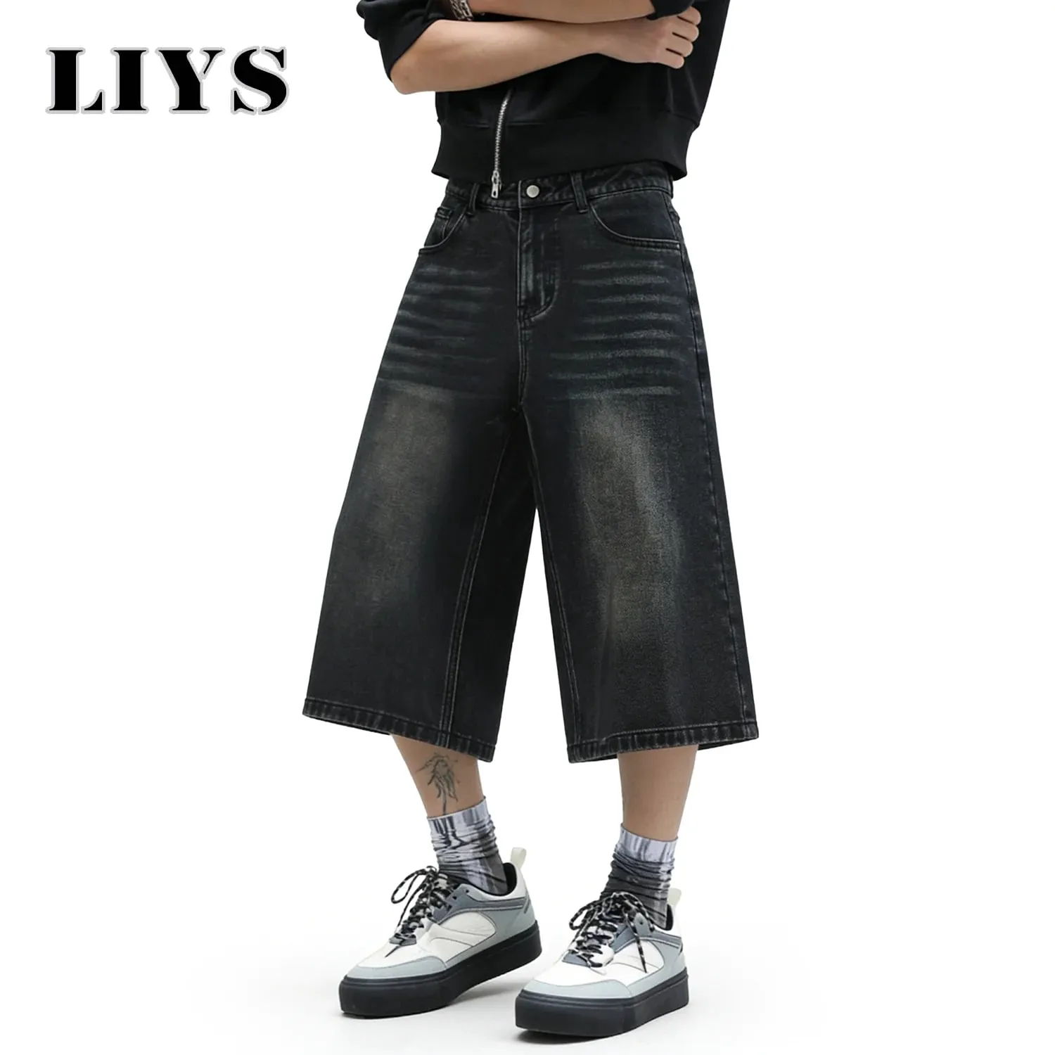 American Retro Classic Black Ultra Baggy Wide Leg Men's Denim Shorts Spring Summer Casual Oversized Jeans Men's Clothes