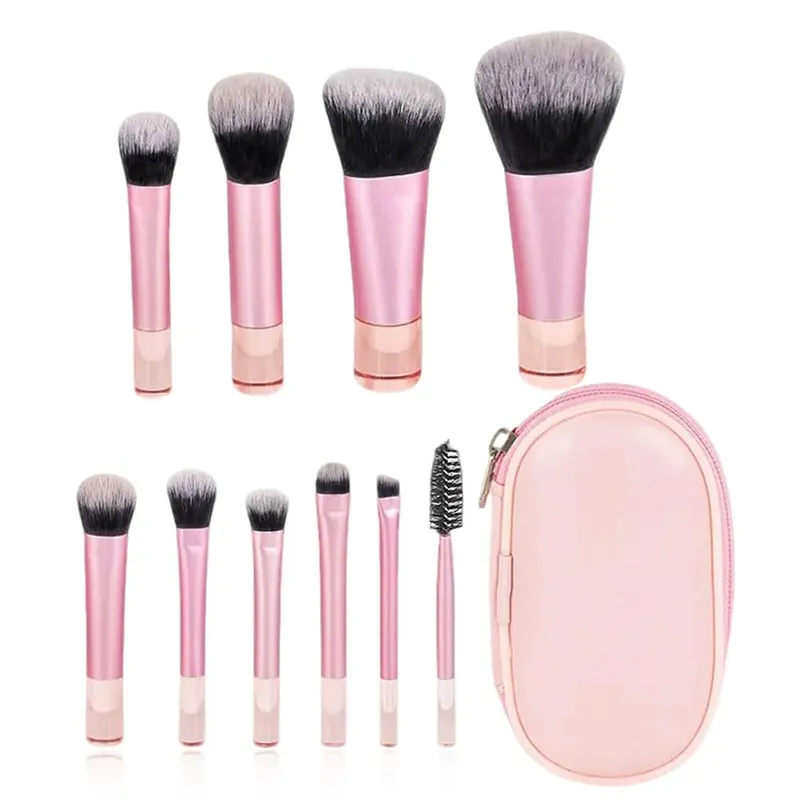 10 Piece Mini Portable Makeup Brush Set a Travel Essential Multi Functional Soft Bristle Brushes with Included Storage Pouch — image 7