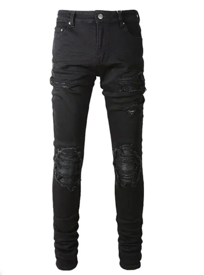Skinny Hole farmerek férfiaknak Vintage ceruzanadrágok, egyenes bokáig érő nadrágok, mosott, szorongatott farmerek, 2024 őszi utcai viselet — image 2