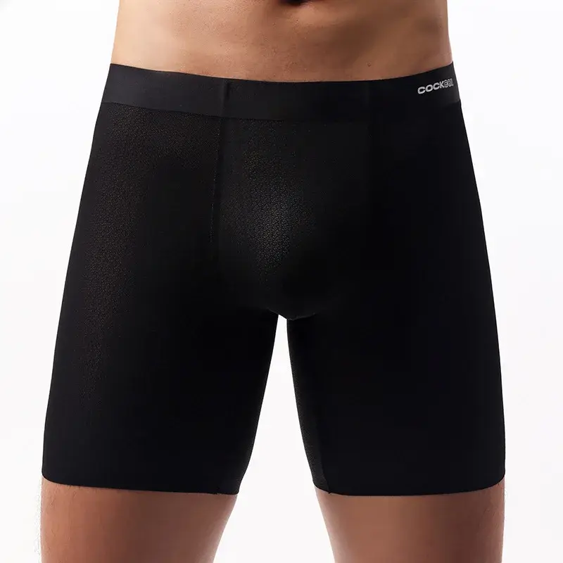 Ice Silk Långa boxershorts Herr Ultratunna Sportunderkläder som andas Sexiga genomskinliga trosor Man Snabbtorkande U Pouch kalsonger
