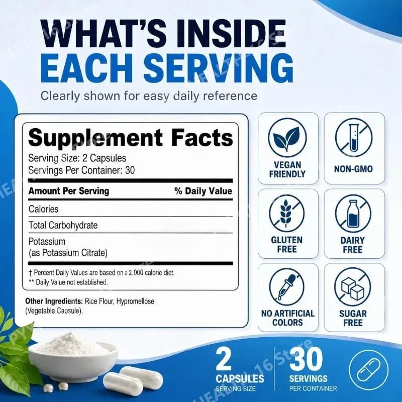 Googeer Potassium Capsules 1020 Mg High Potency Potassium Level Support Mineral Intake Gap Fill Bioavailability 60 Capsules — image 2