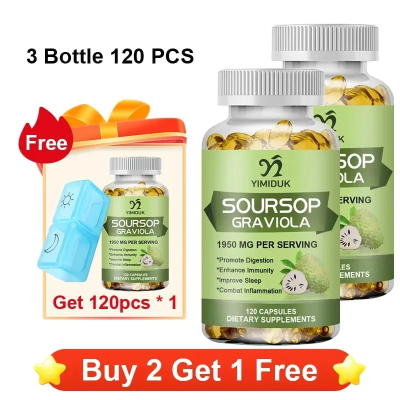 Sinusuportahan ng Soursop Graviola 1950mg Capsules ang Healthy Immune System Digestion Mas mahusay na pagtulog at Natural na Antioxidant Activity — image 12