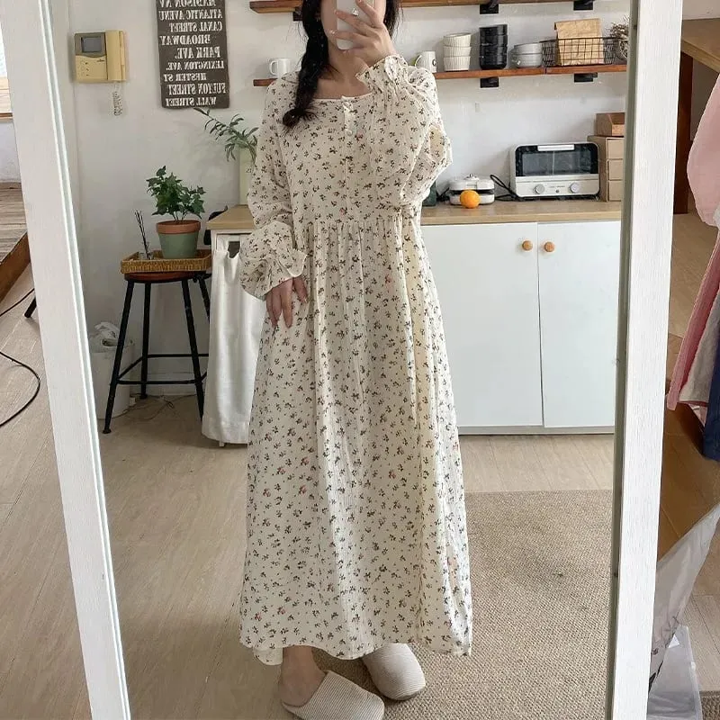 Musselina 100% algodão gaze para mulheres vestido de manga longa botão acima impressão moda casual chique oversized solto feminino vestidos mujer — image 2