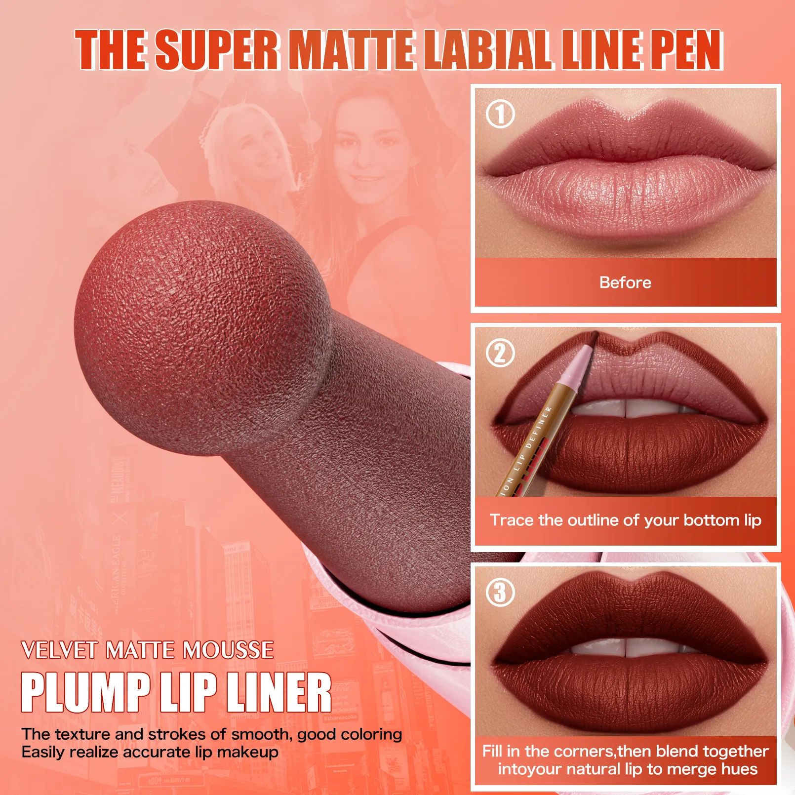 Longwear Liquid Lip Liner, wasserfest, 24 Stunden lang anhaltend, Lipliner, Fleckenmarkierungsstift, 2-in-1, matt, semi-permanent, Lipliner