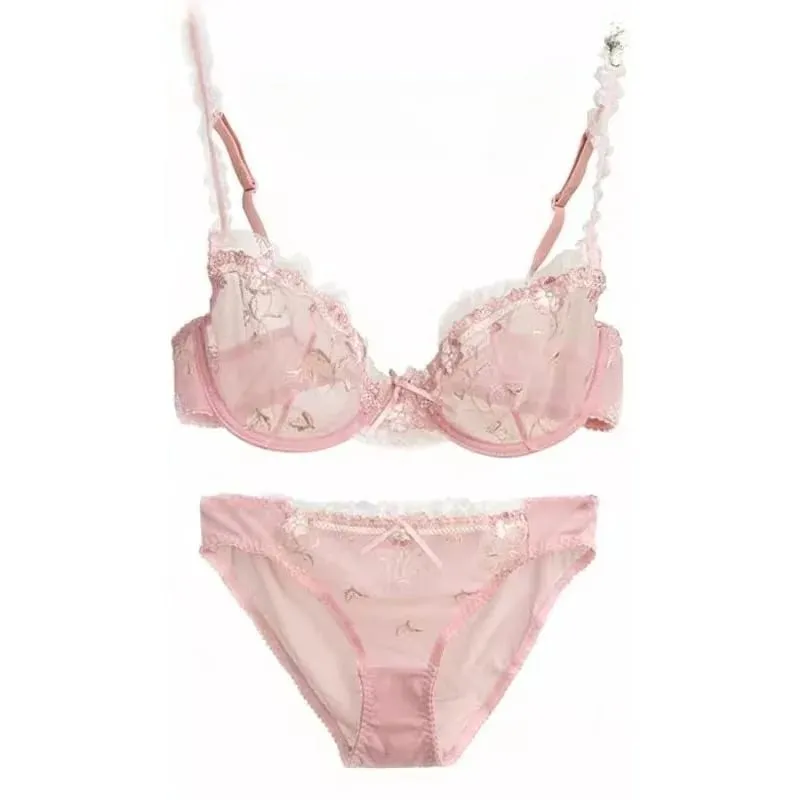 French Style Unlined Bra Set | Minimizer Lace Half Cup for Large Cup Size No Padding Thin Sheer Anti-Sagging Lingerie BANERDANNI — image 5