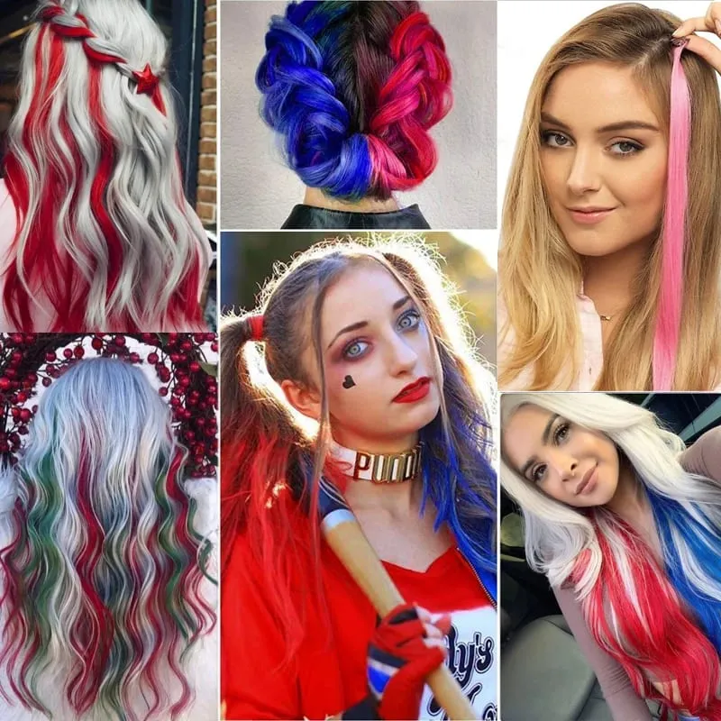 10Pcs 24 Inch Colored Clip In Hair Extensions Straight Synthetic Highlight Hairpieces For Girls Cosplay Party — image 7