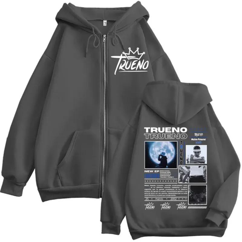 Rapper Trueno Dupla Face Impressão Zíper Moletom Com Capuz Homens Mulheres Harajuku Hip Hop Zip Up Moletons Moda Casual Pulôveres de Grandes Dimensões — image 4
