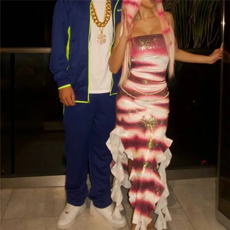 Halloween Shark Tale-dräkt för vuxna Oscar och Lola Pardräkt Halloween Kvinnor Sparkle Ruffle Fåll Axelbandslös Fish Cosplay