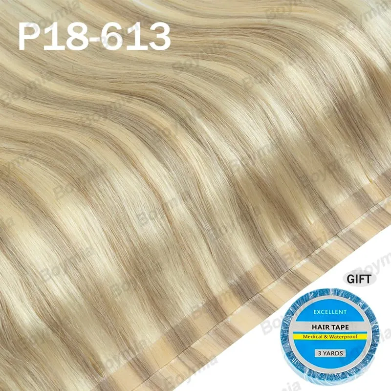 Tape In Weft Hair Extensions Human Hair PU Long Weft Tape In Hair Extensions Real Human Hair Silky Easy to Use Remy 12-20 inch — image 14