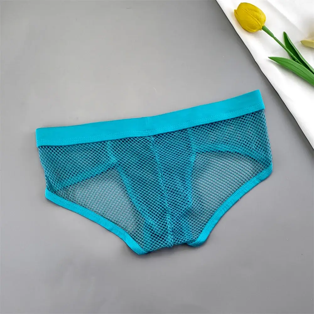 Cuecas masculinas de malha vazada com bolsa em U, cintura baixa, cuecas de biquíni transparentes, calcinhas respiráveis, tamanho grande — image 7