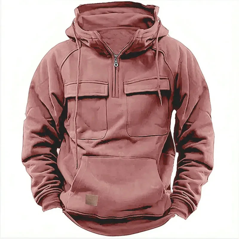 Novo outono-inverno masculino com capuz de cor sólida casual hoodie-moda jovem homem multi-bolso remendo moletom com capuz pulôver camisa — image 6