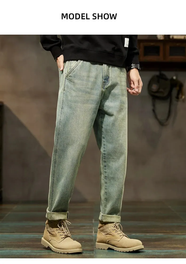 Men's Spring 2026 Loose Harem Pants Denim Retro Solid Comfortable Harajuku Straight Jeans Simple Fashion Versatile Cargo Trouser — image 9