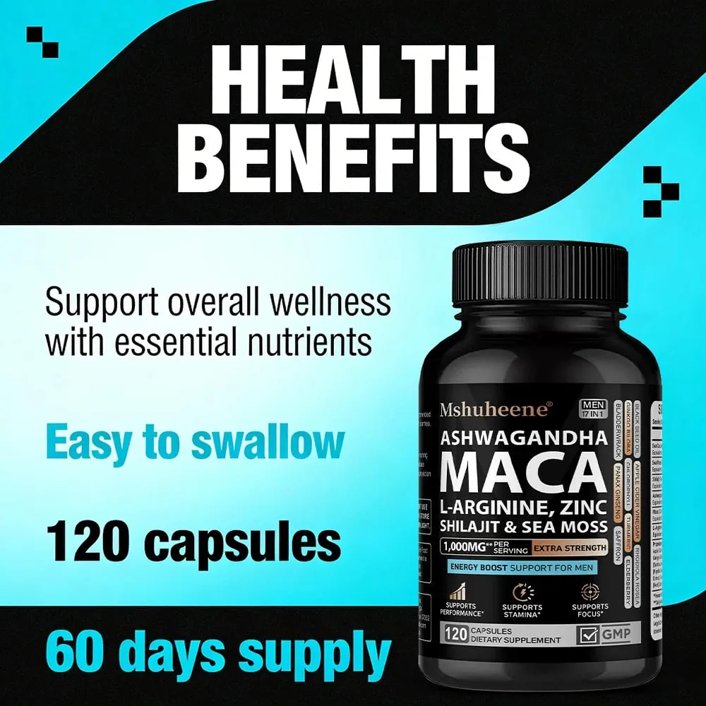 Mistura de Suplemento Melhorador - L-Arginina + Maca + Ashwagandha Resistência Crescimento Muscular Função Vascular Circulação Sanguínea — image 2