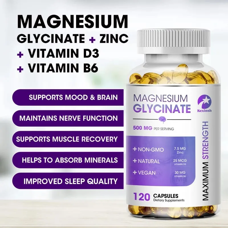 Kexinsh Magnesium Glycinate Supplement 500mg dengan Zink Vitamin D3 B6 Menggalakkan Tidur Semulajadi Mengurangkan Tekanan dan Keresahan Bukan GMO — image 3