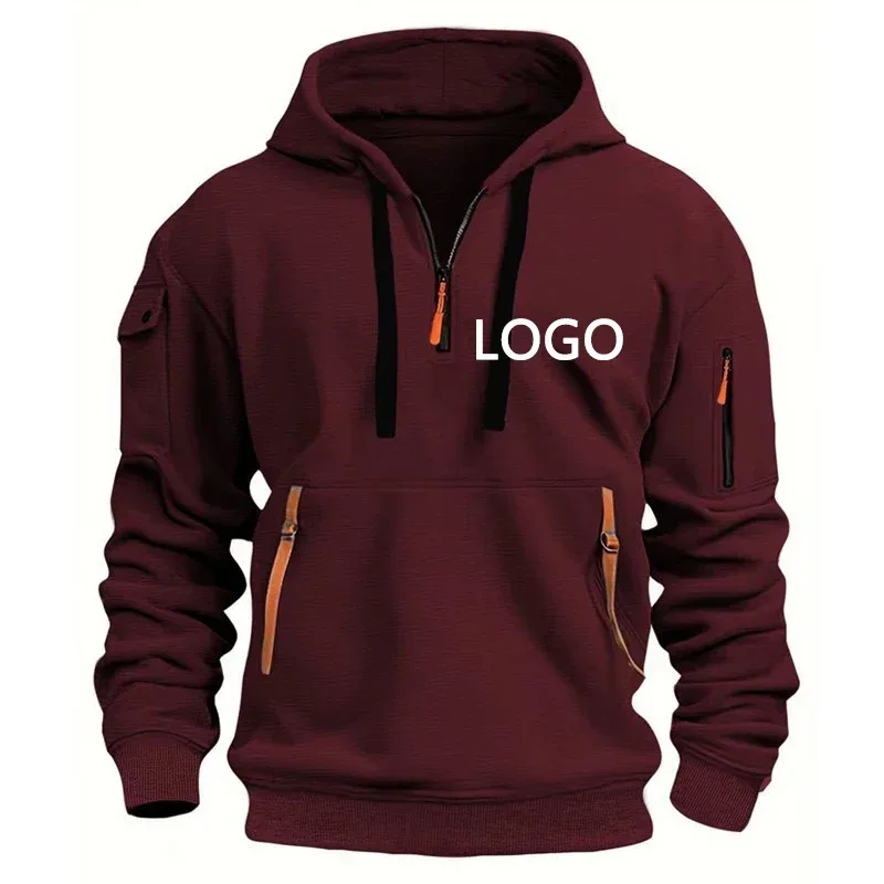 Novo personalizado ombro gota hoodies masculino lazer esporte multi zíper braço bolso solto moletom moda com capuz jaqueta pulôver — image 8