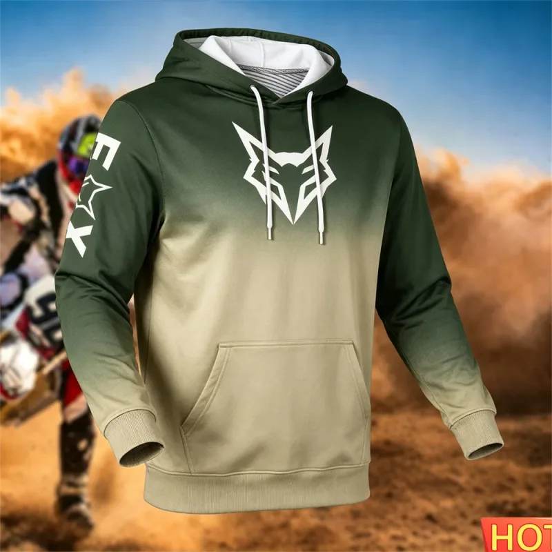 Autumn/Winter Men's Racing Hoodie Outdoor Cycling Hooded Pullover Fox Pattern Pocket Hoodie Sports Mga Motorcycle Hooded Sweatshirt — image 4