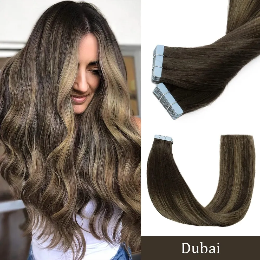 Newly Women Long Human Hair Extension Tape Ins Natural Tape In Hair Extensions Human Hair Gorgeous Seamless Weft Adhesive Hair