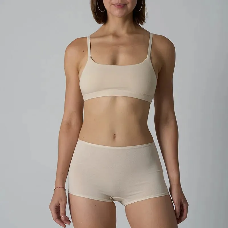 Conjunto de sutiã e bermuda sem aro de algodão – conjunto de duas peças de lingerie de malha canelada sem acolchoamento