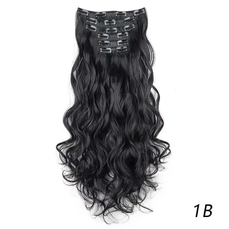 Synthetic Long Curly 16 Clips Hair Extension Heat Resistant Fiber Black Brown Hairpiece for Women Cosplay Wig Halloween Wig Part — image 10