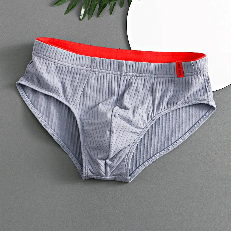 1/3PCS Panlalaking Brief sa Gitnang Baywang Elastic Soft Breathable Anti-septic U Convex Striped Solid Color Casual Men Underpants Underwear men — image 10