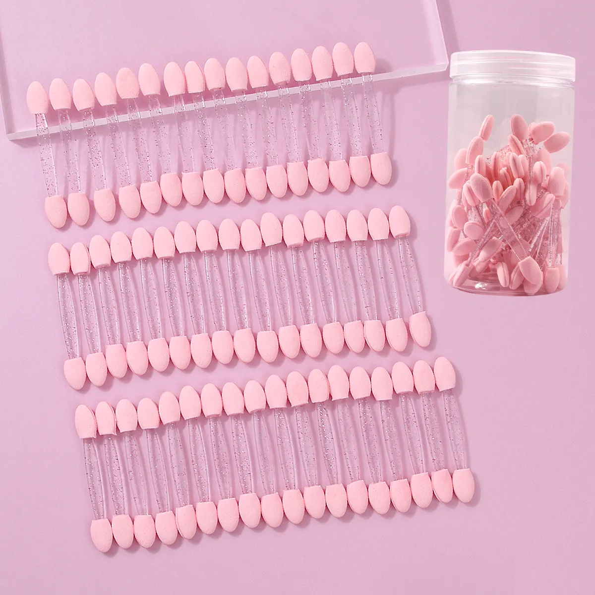 50pcs Disposable Eye Shadow Brush Makeup Dual Sided Sponge Nylon Set Eye Shadow Brushes For Cosmetic Applicator Makeup Tools — image 1