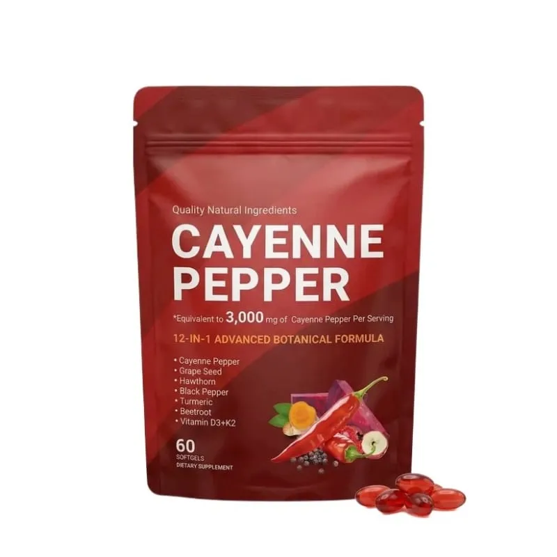 Cayenne Pepper Softgels อาหารเสริมเมล็ดองุ่นบีทรูทขมิ้นวิตามิน D3 K2 สมุนไพรรองรับหลอดเลือดดำขาเลือดเรือสุขภาพ