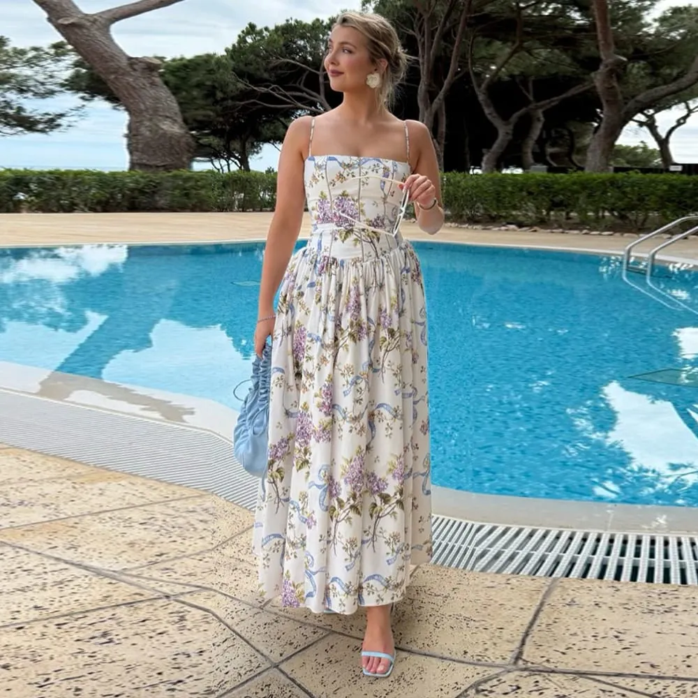 Suninheart roupas de verão para mulheres vestido midi elegante 2025 recém chegados vestido de férias com estampa floral branca — image 5