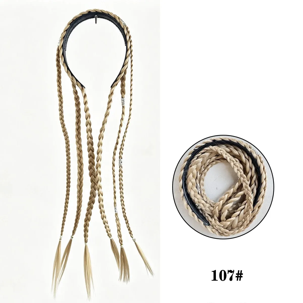 Synthetic Braided Headband Wig Braids Hairband With Decorative Silver Rings Long Box Braid Headband Hairpieces For Women Daily — image 9