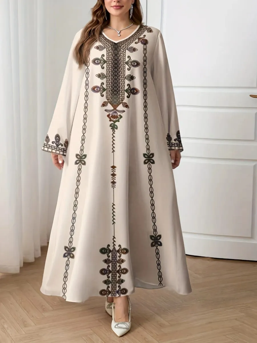 Middle Eastern Elegant Robe New Spring and Autumn Style Plus-Size Fashion Women's Clothing Ethnic Print Stylish Loose and Comfortable Holiday Style Long-Sleeve Dress — image 2