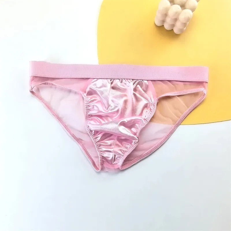 Cuecas masculinas de seda de cetim brilhante sexy cuecas de malha transparente calcinha masculina respirável de secagem rápida — image 2