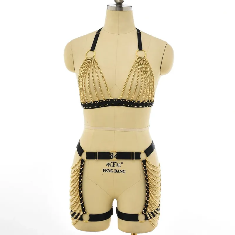 Gótico elástico corpo arnês gaiola sutiã oco ajustar lingerie sexy conjunto punk halloween pena desempenho roupas bondage arnês — image 9
