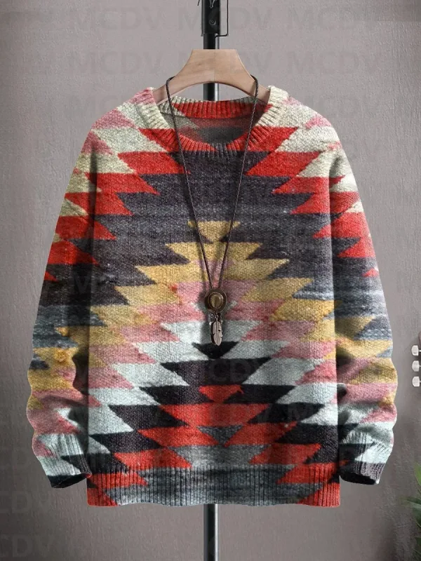 Suéter pulôver de malha com estampa vintage padrão feminino para homens — image 2