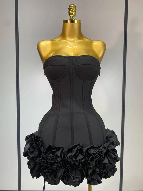 Women Sexy Strapless Flower Prom Gown Mini Dress Celebrity Red Carpet Fashion Evening Party Celebrate Birthday Club Dresses — image 8