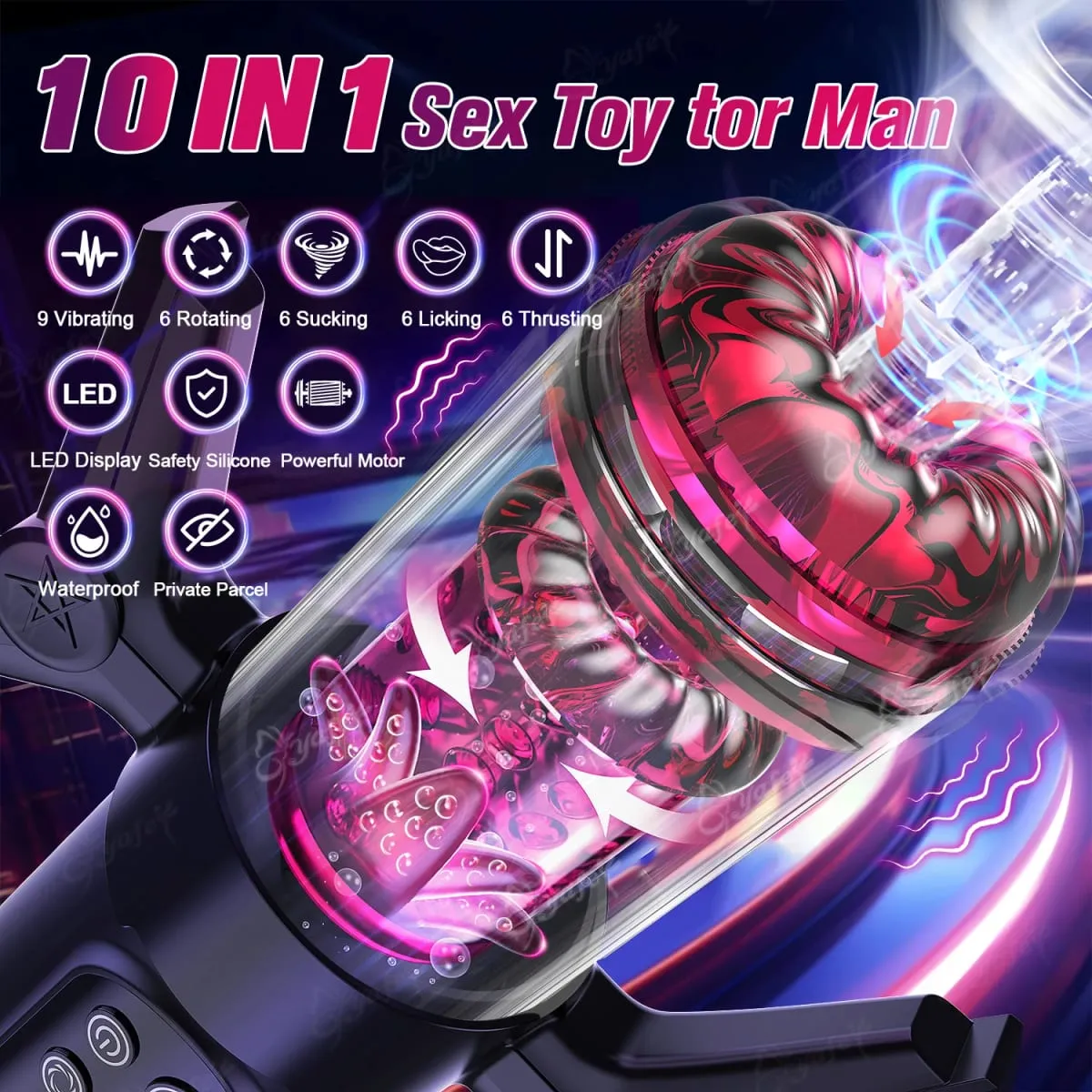 Luxurious Field Male Masturbator 9 Vibration 6 Sucking Rotating Licking Telescopic Modes Pocket Pussy Stroker Blowjob Sex Toys