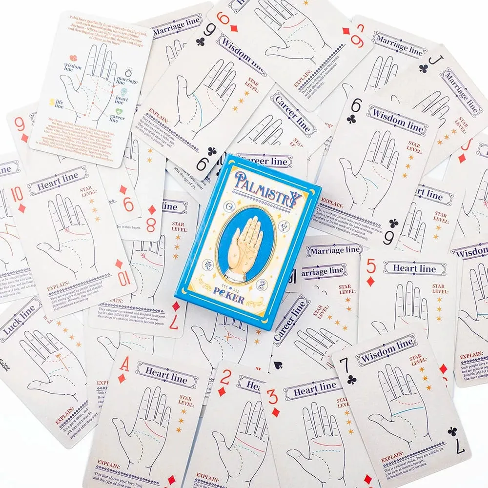 9*6cm 56-Card Palmistry Poker Deck Includes Life Heart & Wisdom Line Explanations – Blue Yin-Yang Design Backs — image 6