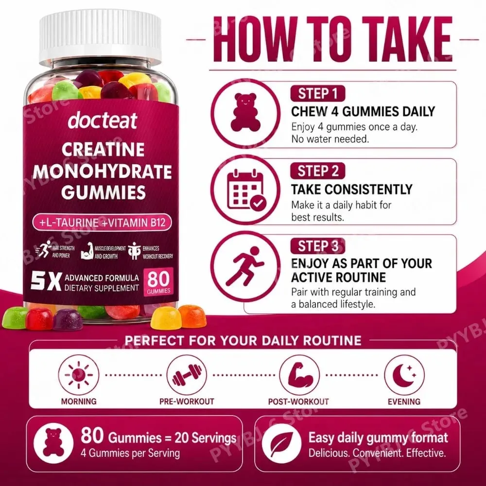 Creatine Monohydrate Gummies 80 Count with Taurine Vitamin B12 Chewable Sports Nutrition Supplement for Muscle & Energy Support — image 6