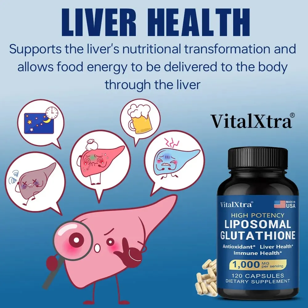 Liposomal Glutathione 1000mg - Vitamin C Antioxidant Supports Liver Immune Brain & Skin Health Enhanced Absorption — image 2