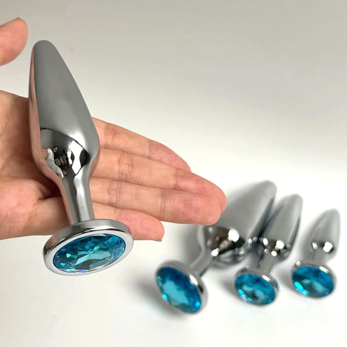Lake Blue Gem Silver Metal Anal Plug Set by Dream Vibe Anal Trainer Kit Prostate Sex Toy Unisex Couple Backdoor Intimate Gift — image 4