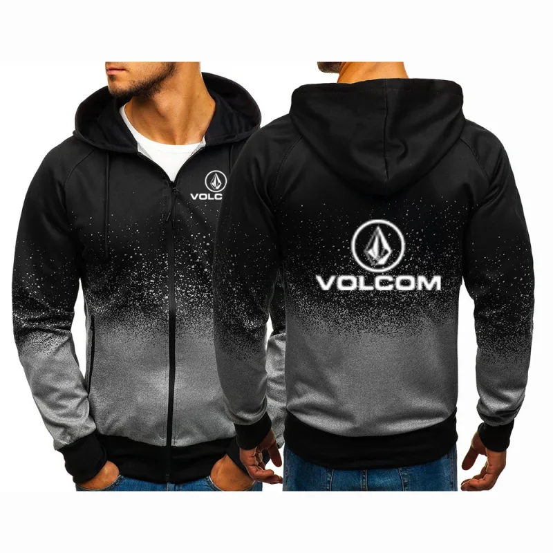 2025 na moda zíper hoodies primavera e outono novo gradiente cor casaco com capuz volcom impressão streetwear jaqueta