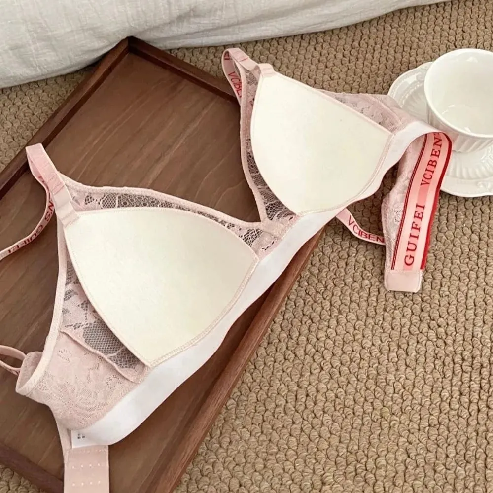 Fashion Letter Design Lingerie Set Lace Wireless Women Underwear Suit Deep V Color Blocking Bra Panties Set Daily — image 3