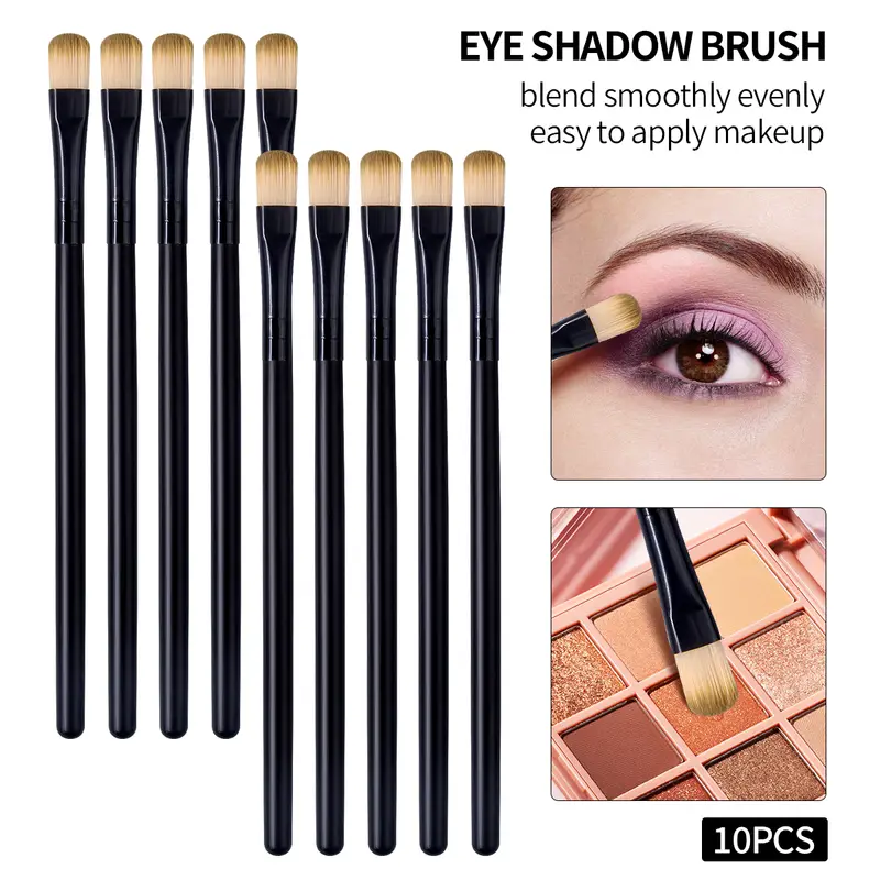 Hot Sale 10PCS Flat Eye Shadow Brushes Black Handle Soft Bristle Eyeshadow Applicator Brushes for Beginner Eye Makeup